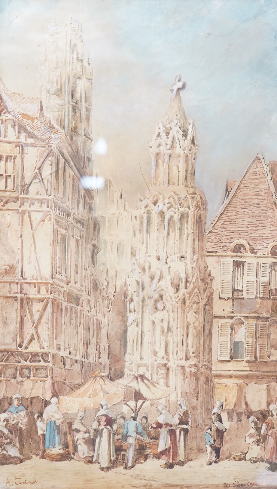 A. Cardinal (19th / 20th. C), 'The stone cross', signed and inscribed, watercolour heightened with white, 45 x 26cm